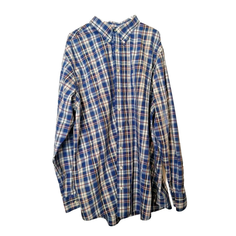 Men's Oak Hill Continuous Comfort Big & Tall Blue Plaid Button Front Shirt 2XLT